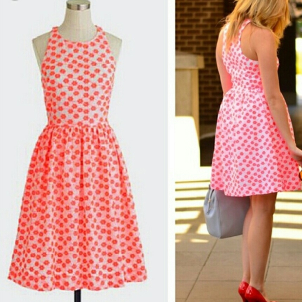 J. Crew Pink Dress with Coral Polka Dots